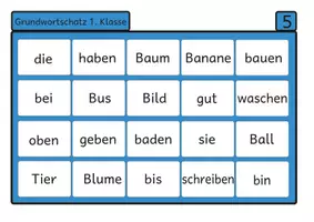 Vista previa - Unidades / Secuencias / Situaciones de Aprendizaje - Bingo de lectura Vocabulario básico del alemán 5 para el primer grado - página 2