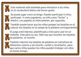 Vista previa - Unidades / Secuencias / Situaciones de Aprendizaje - Bingo de lectura Vocabulario básico del alemán 3 para el tercer grado - página 1
