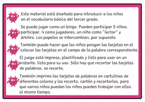 Vista previa - Unidades / Secuencias / Situaciones de Aprendizaje - Bingo de lectura Vocabulario básico del alemán 5 para el tercer grado - página 1