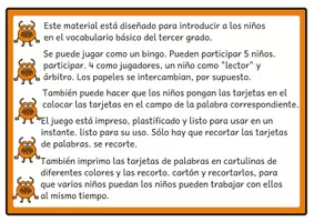 Vista previa - Unidades / Secuencias / Situaciones de Aprendizaje - Bingo de lectura Vocabulario básico del alemán 6 para el tercer grado - página 1