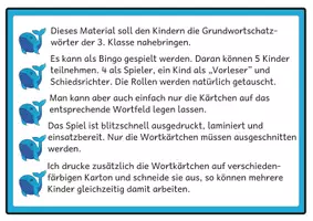 Vorschau - Arbeitsblätter - Lesebingo Grundwortschatz 7 für die 3. Klasse - Seite 1