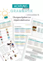 Vorschau - Arbeitsblätter - Adjektivdeklination (mit bestimmtem, unbestimmtem & ohne Artikel) - Deckblatt