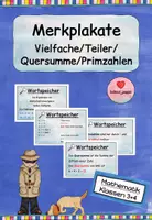 Vorschau - Präsentationen/Tafelbilder - Merkplakate Vielfache, Teiler, Quersumme und Primzahlen - Deckblatt