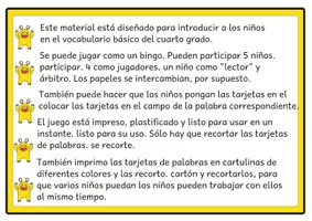 Vista previa - Unidades / Secuencias / Situaciones de Aprendizaje - Bingo de lectura Vocabulario básico del alemán 2 para el cuarto grado - página 1