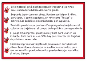 Vista previa - Unidades / Secuencias / Situaciones de Aprendizaje - Bingo de lectura Vocabulario básico del alemán 7 para el cuarto grado - página 1