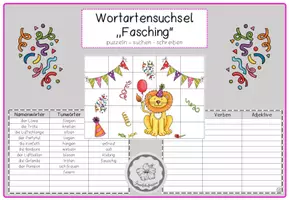 Vorschau - Arbeitsblätter - Wortarten-Suchsel Fasching - Deckblatt
