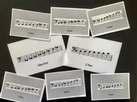 Vorschau - Präsentationen/Tafelbilder - Notenkarten: Dur-Tonleitern im Bassschlüssel - Deckblatt
