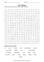 Vista previa - Hojas de trabajo - Suchsel Körper "Sopa de letras" alemán - Portada