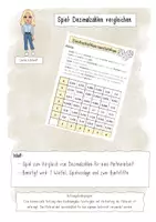 Vorschau - Arbeitsblätter - Spiel zum Vergleich von Dezimalzahlen - Deckblatt