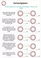 Vorschau - Arbeitsblätter - Aufgaben zur Berechnung der Zeit (Uhrzeiten eintragen) - Seite 1