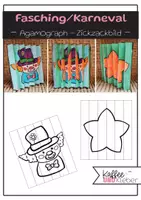Vorschau - Mal- und Bastelvorlagen - Kunst: Fasching Karneval - Agamograph (Zickzackbild) - Clown und Stern - Deckblatt