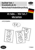 Vorschau - Spiele - Schnelle Wiederholung: Uhrzeiten angeben - DaZ, Deutsch als Zielsprache Ich habe wer hat Uhrzeiten - Deckblatt