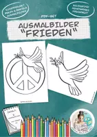 Vorschau - Mal- und Bastelvorlagen - Ausmalbilder "Frieden" / Friedenstaube / Peace (kostenlos/Freebie) - Deckblatt