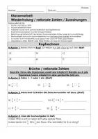 Vorschau - Klassenarbeiten - Klassenarbeit Mathe rationale Zahlen und Einstieg in die Zuordnungen - Seite 1