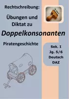 Vorschau - Arbeitsblätter - Piratengeschichte: Doppelkonsonanten und aufeinanderfolgende verschiedene Konsonanten (Übung und Diktat) Rechtschreibung - Deckblatt