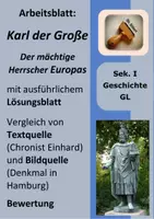 Vorschau - Arbeitsblätter - Arbeitsblatt: Karl der Große, Vergleich Quelle mit Bildquelle+LÖSUNGEN - Deckblatt