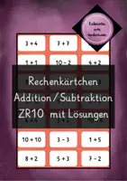 Vorschau - Spiele - Rechenkärtchen Addition/Subtraktion im ZR 10 - Deckblatt