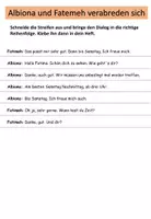 Vorschau - Arbeitsblätter - Dialog ordnen "Albiona und Fatima verabreden sich" Thema "Datum und Uhrzeit" DaZ - Deckblatt