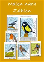 Vorschau - Mal- und Bastelvorlagen - Malen nach Zahlen - Vögel im Frühling - Deckblatt