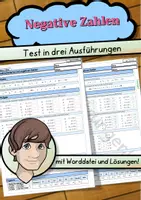 Vorschau - Test - Negative Zahlen Test mit Lösungen und Worddatei! - Deckblatt