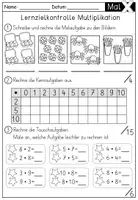Vorschau - Arbeitsblätter - Lernzielkontrolle - Multiplikation - kleines Einmaleins - Seite 1