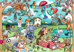 Vorschau - Spiele - Wimmelbild Suchbild Bildkarte "Frühling" - Seite 1