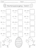 Vorschau - Arbeitsblätter - Rechenspaziergang OSTERN Addition Subtraktion Zahlenraum 100 - 2 Differenzierungen - Klasse 2 - Seite 1
