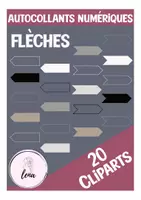 Aperçu - Matériel pour travaux manuels / dessin - 20 flèches / ClipArts / autocollants numériques en noir et blanc - Page de couverture