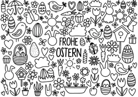 Vorschau - Arbeitsblätter - “Frohe Ostern” Doodle Ausmalbild - Kunst im Frühling - Seite 1