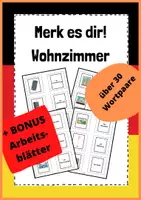 Vorschau - Spiele - Merk es dir - Wohnzimmer (auch als Wortkarten/Vokabelkarten nutzbar) + BONUS-Arbeitsblätter - Deckblatt