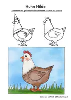Vorschau - Stationenlernen - Huhn Hilde - Zeichnen mit geometrischen Formen - Seite 3