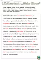 Aperçu - Feuilles d'exercices - Texte à trous "Mein Haus" Allemand - Page 1