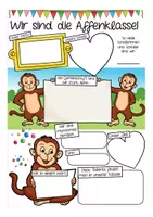 Vista previa - Manualidades / Dibujos para colorear - Affenklasse - unsere Klasse vorstellen Arbeitsblätter Sketchnotes - kreatives Schreiben (Klassenmaskottchen) Deutsch / Alemán - página 1