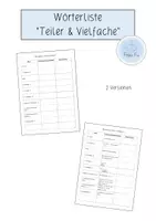 Vorschau - Arbeitsblätter - Wörterliste - Teiler & Vielfache (Klasse 6) - Deckblatt
