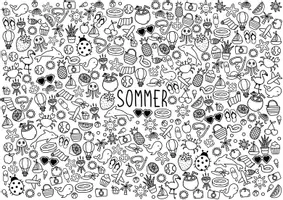 Vorschau - Mal- und Bastelvorlagen - Sommer Doodle Ausmalbilder 🏝 Kunst vor den Ferien - Seite 1