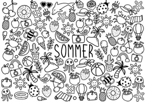 Vorschau - Mal- und Bastelvorlagen - Sommer Doodle Ausmalbilder 🏝 Kunst vor den Ferien - Seite 2