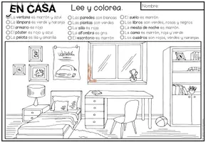 Vista previa - Hojas de trabajo - EN CASA - Lee y colorea (2 niveles de diferenciación) - página 1