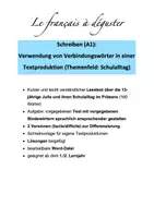 Vorschau - Arbeitsblätter - Schulalltag: Verwendung von Bindewörtern beim Schreiben (A1) - Deckblatt