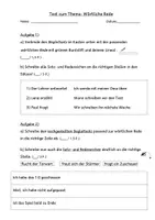 Vorschau - Test - Wörtliche Rede Test Klasse 3 - Deckblatt