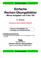 Vorschau - Arbeitsblätter - Einfache Rechen-Übungsblätter - Subtraktionsaufgaben im ZR von 0 bis 100 (nur die schwere von 3 Differenzierungsstufen) - Deckblatt