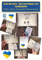 Vorschau - Arbeitsblätter - DaZ Ukraine - Hörverstehen mit Audiodatei: Zahlen, Farben, Schulsachen und Klassenzimmer - Deckblatt