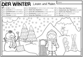 Vista previa - Manualidades / Dibujos para colorear - DER WINTER - Lesen und Malen (2 niveles de diferenciación) - página 1