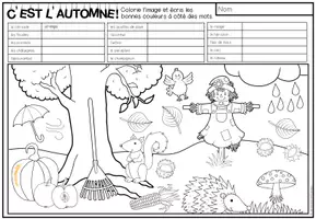 Vista previa - Hojas de trabajo - C’EST L’AUTOMNE! - Lis et colorie (2 niveles de diferenciación) - página 2
