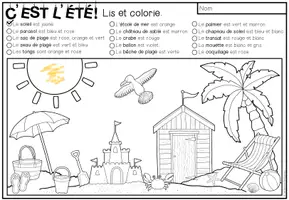 Vista previa - Hojas de trabajo - C’EST L’ÉTÉ! - Lis et colorie (2 niveles de diferenciación) - página 1