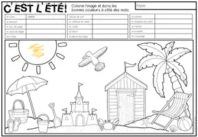 Vista previa - Hojas de trabajo - C’EST L’ÉTÉ! - Lis et colorie (2 niveles de diferenciación) - página 2