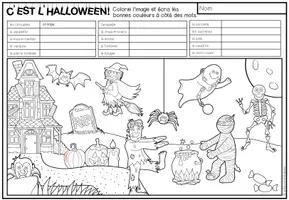 Vista previa - Hojas de trabajo - C’EST L’HALLOWEEN! - Lis et colorie (2 niveles de diferenciación) - página 2
