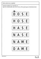 Vorschau - Arbeitsblätter - Logikrätsel für Erstleser – In jeder Zeile einen Buchstaben ändern - Seite 1
