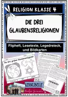 Vorschau - Unterrichtsreihen - Die drei Glaubensreligionen - Flipheft und Infokarten (analog und digital) zum Christentum, Judentum und Islam, Bildkarten und Legematerial - Deckblatt