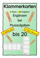 Vorschau - Fördermaterial/Inklusion - Klammerkarten Ergänzen bis 20 plus Platzhalteraufgaben - Deckblatt