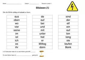 Vorschau - Arbeitsblätter - Blitzlesen 1 Buchstabenschwerpunkt Vokale - Seite 1
